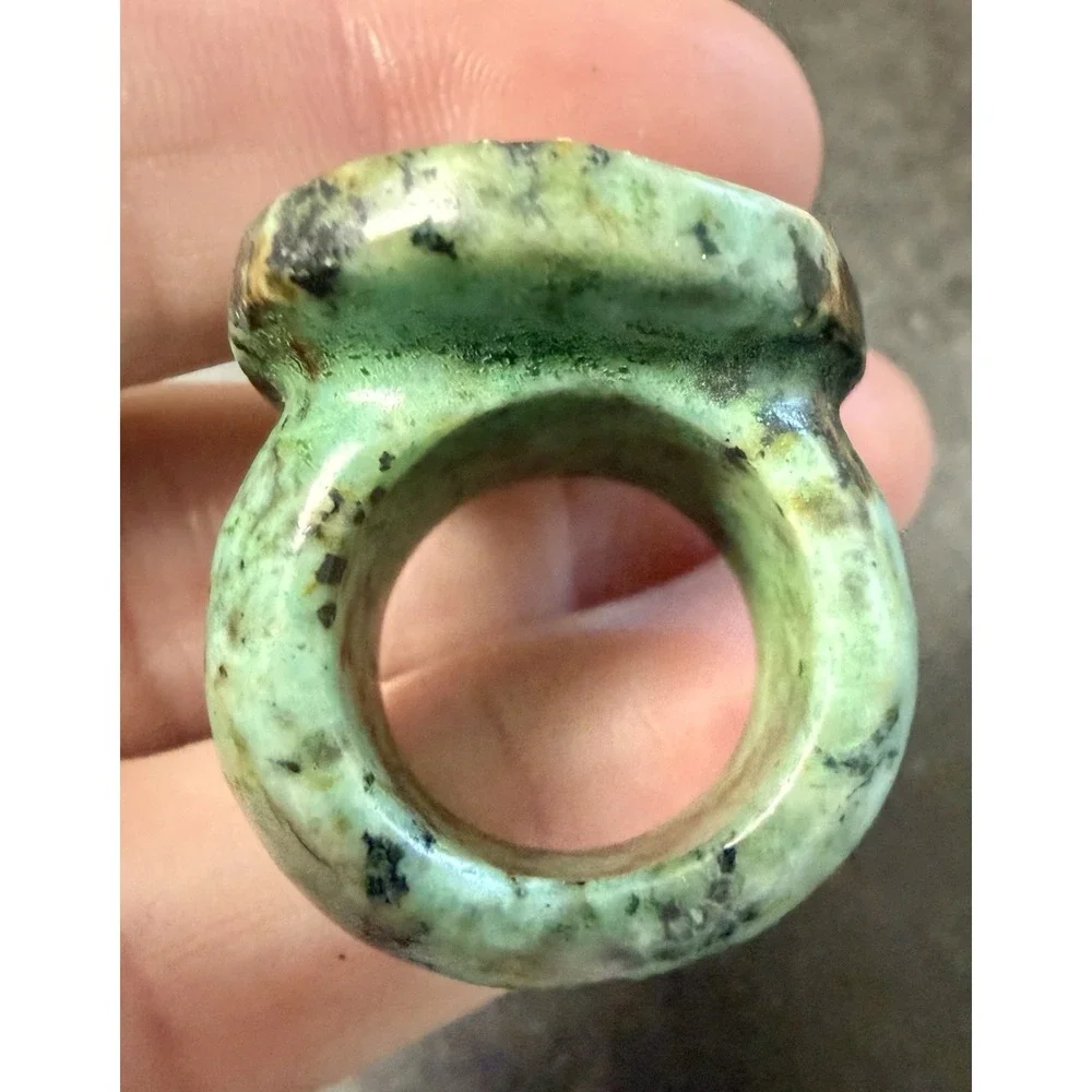 Vintage Natural Variscite Rhinestone Halo Statement Ring Size 6.5